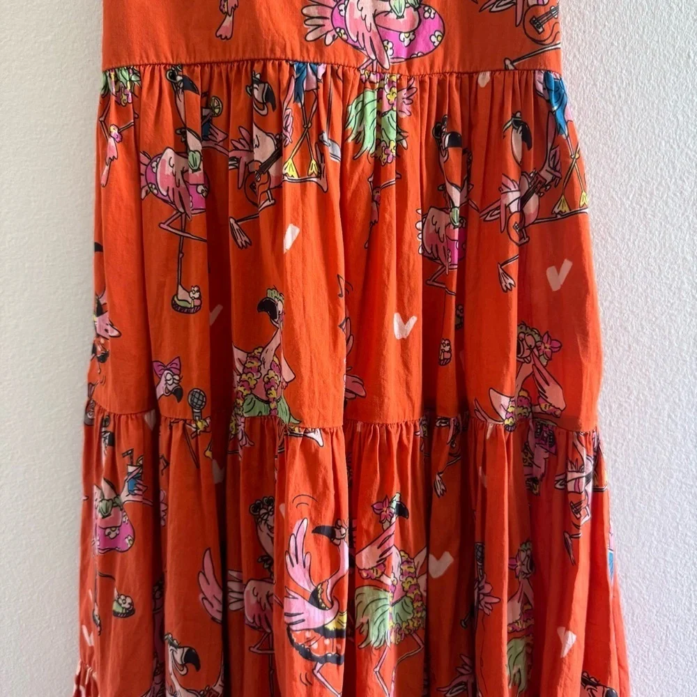 Stella McCartney Orange Flamingo Heart Tiered Dress in size 8 YR Girls